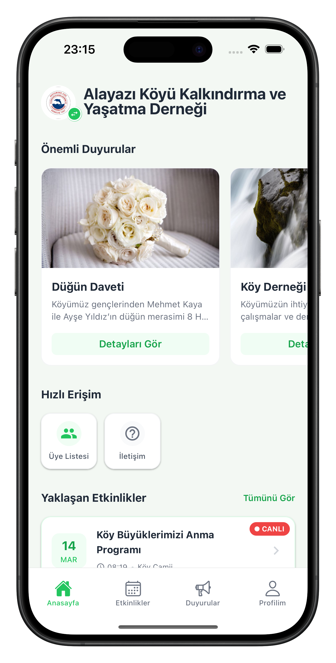 Dernek Benim Uygulama Ekranı