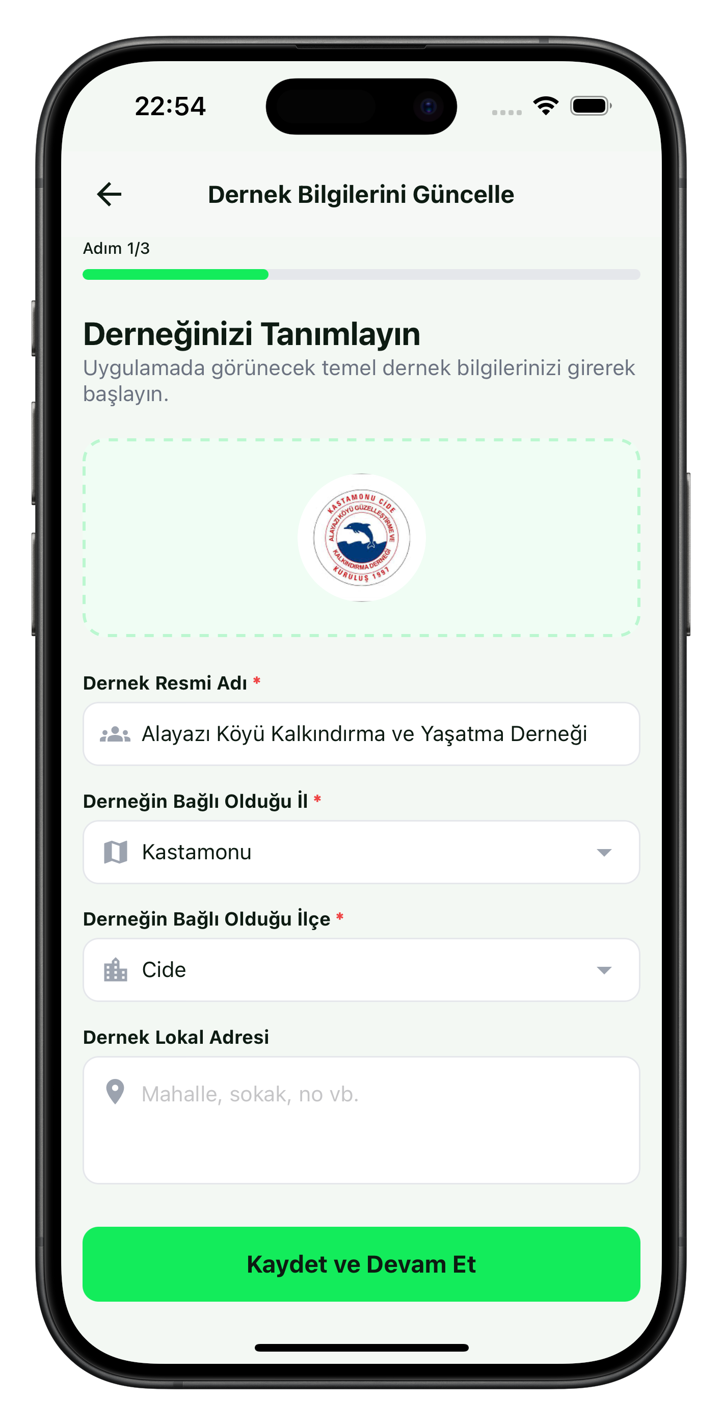 Dernek Kurulum Ekranı