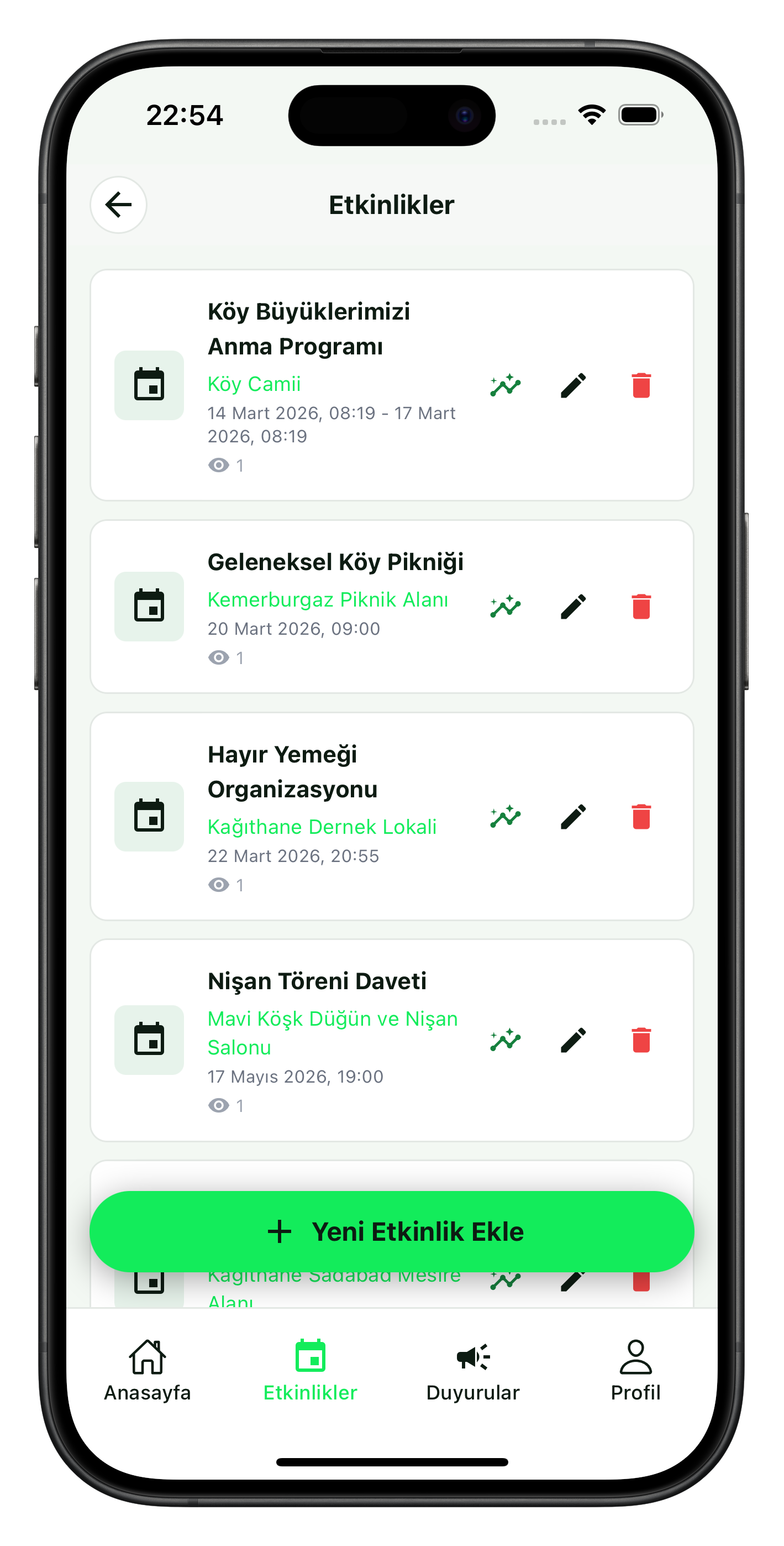Etkinlik Yönetim Ekranı