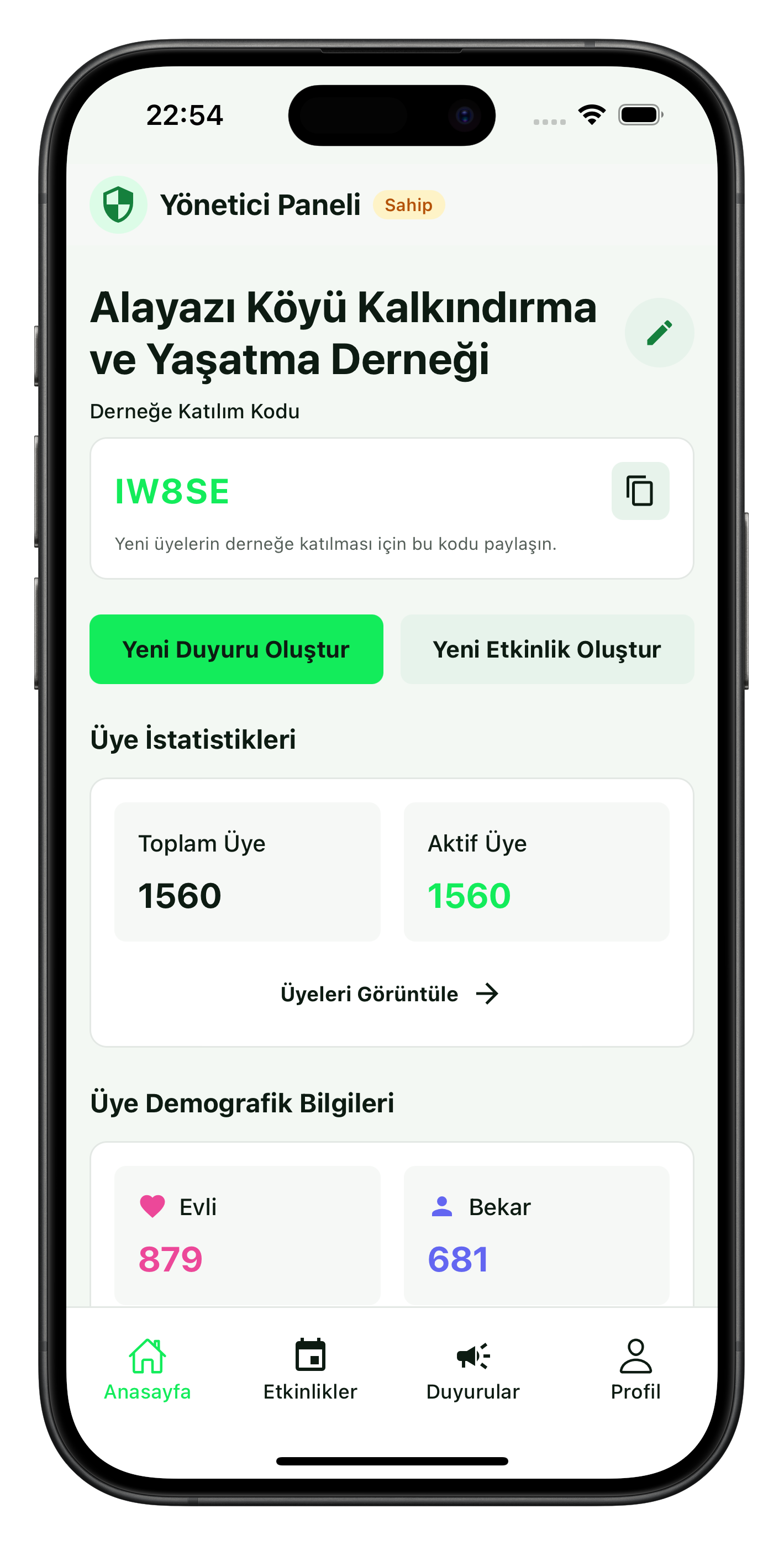 Yönetici Ana Ekranı