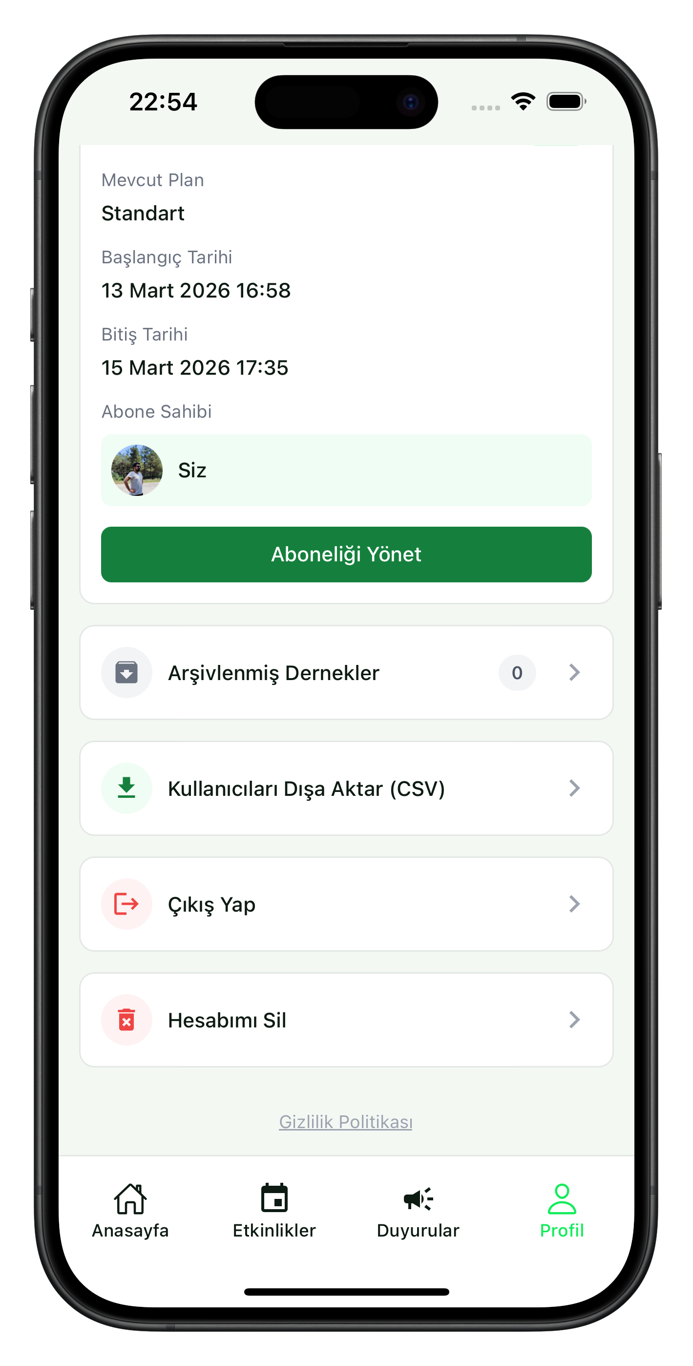 Dışa Aktarım Ekranı